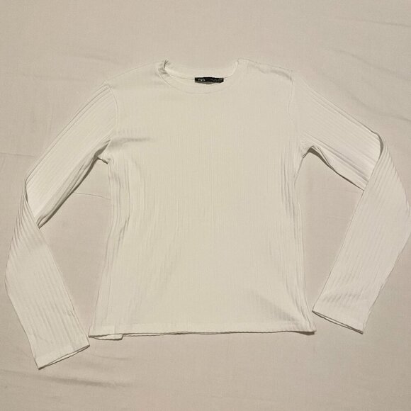 Zara Long Sleeve White Top Womens Size Large Shirt - Picture 1 of 15
